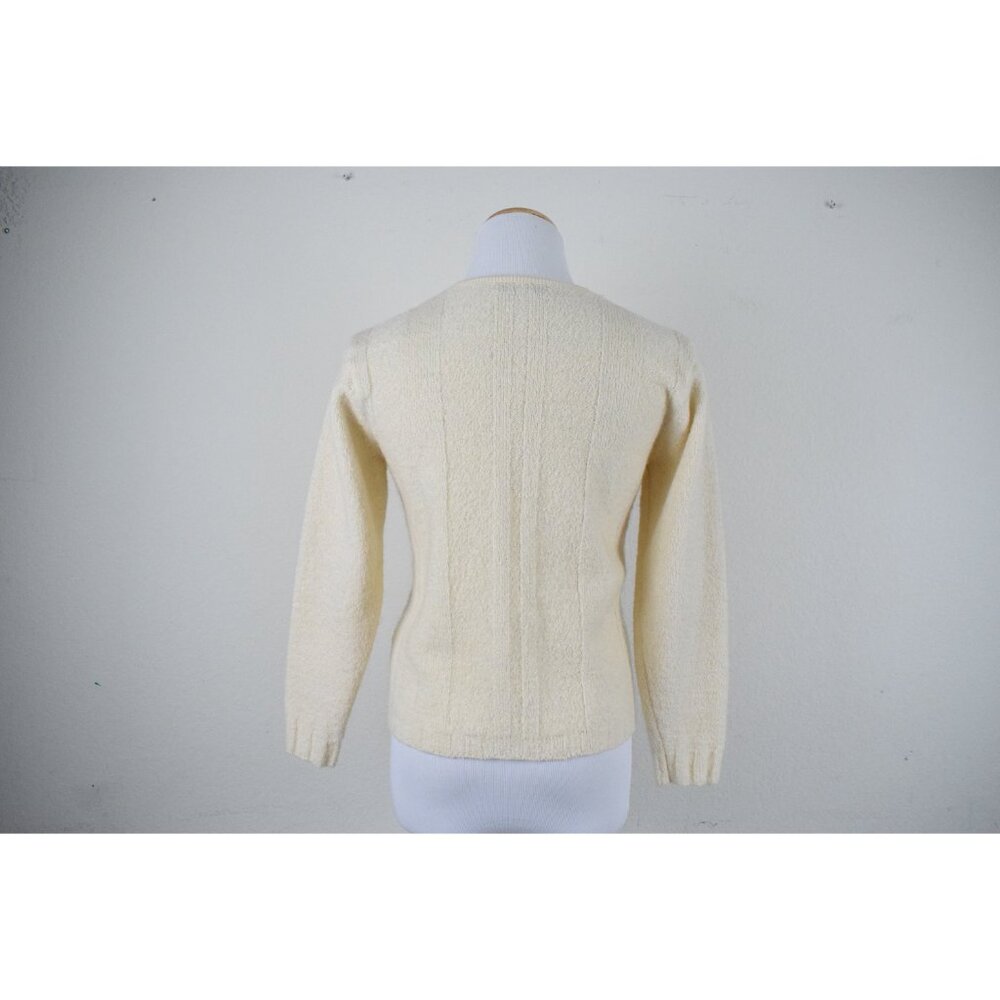Vintage Cropped Cream Cardigan |‎ 80's acrylic-wool cable knit sweater - Picture 3 of 10
